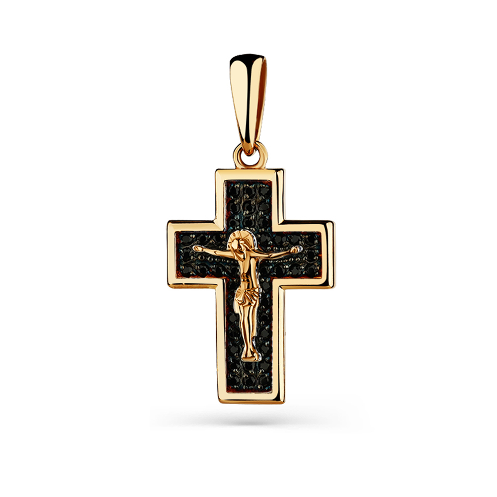 Cruce din aur roșu cu pietre Cubic Zirconia Negru