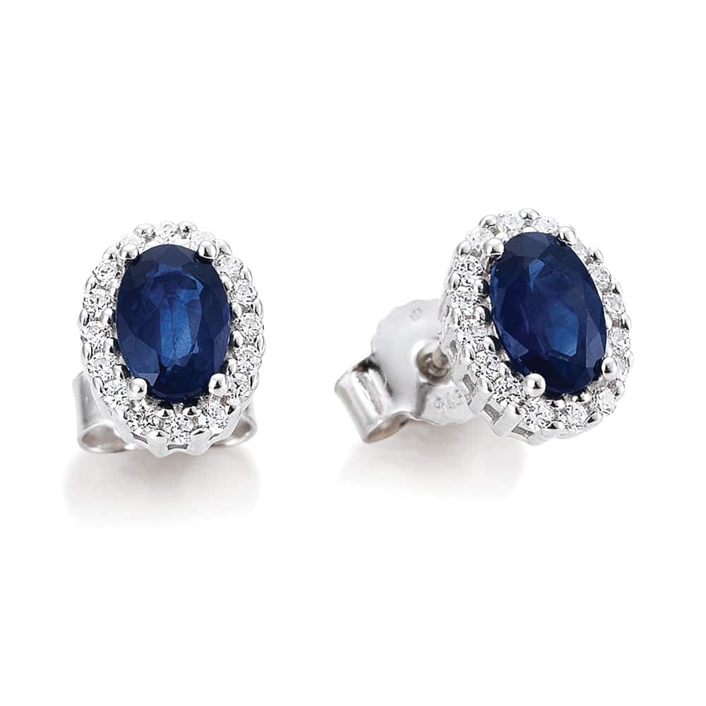 Cercei Pusete din aur alb cu pietre Diamant, Safir