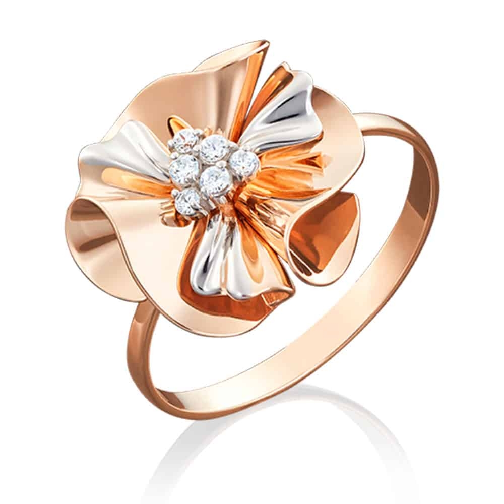 Inel din aur alb și roșu cu pietre Cubic Zirconia Incolor