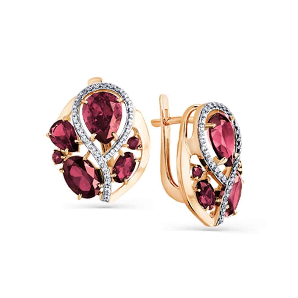 Cercei din aur roz cu pietre Cubic Zirconia Incolor, Rodolit