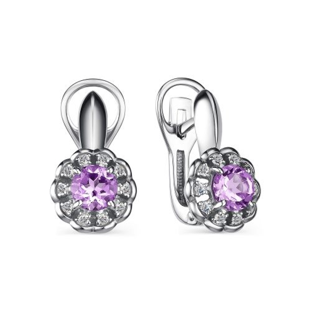 Cercei din argint  cu pietre Cubic Zirconia Incolor, Ametist