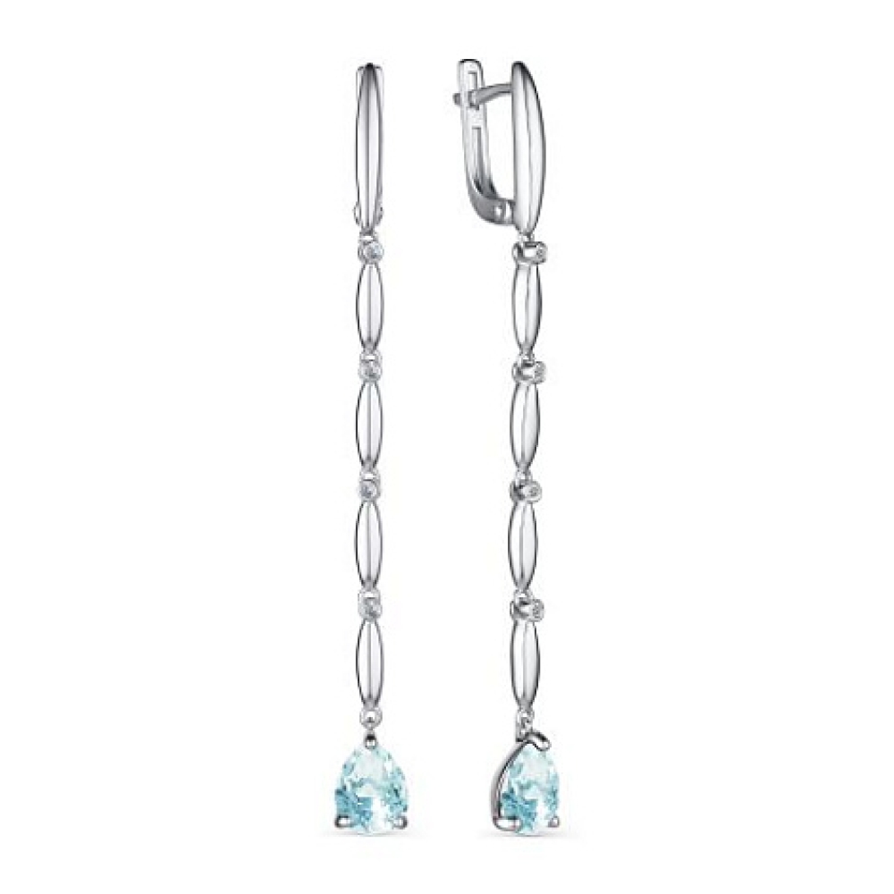 Cercei Suspendați din argint  cu pietre Cubic Zirconia Incolor, Topaz albastru