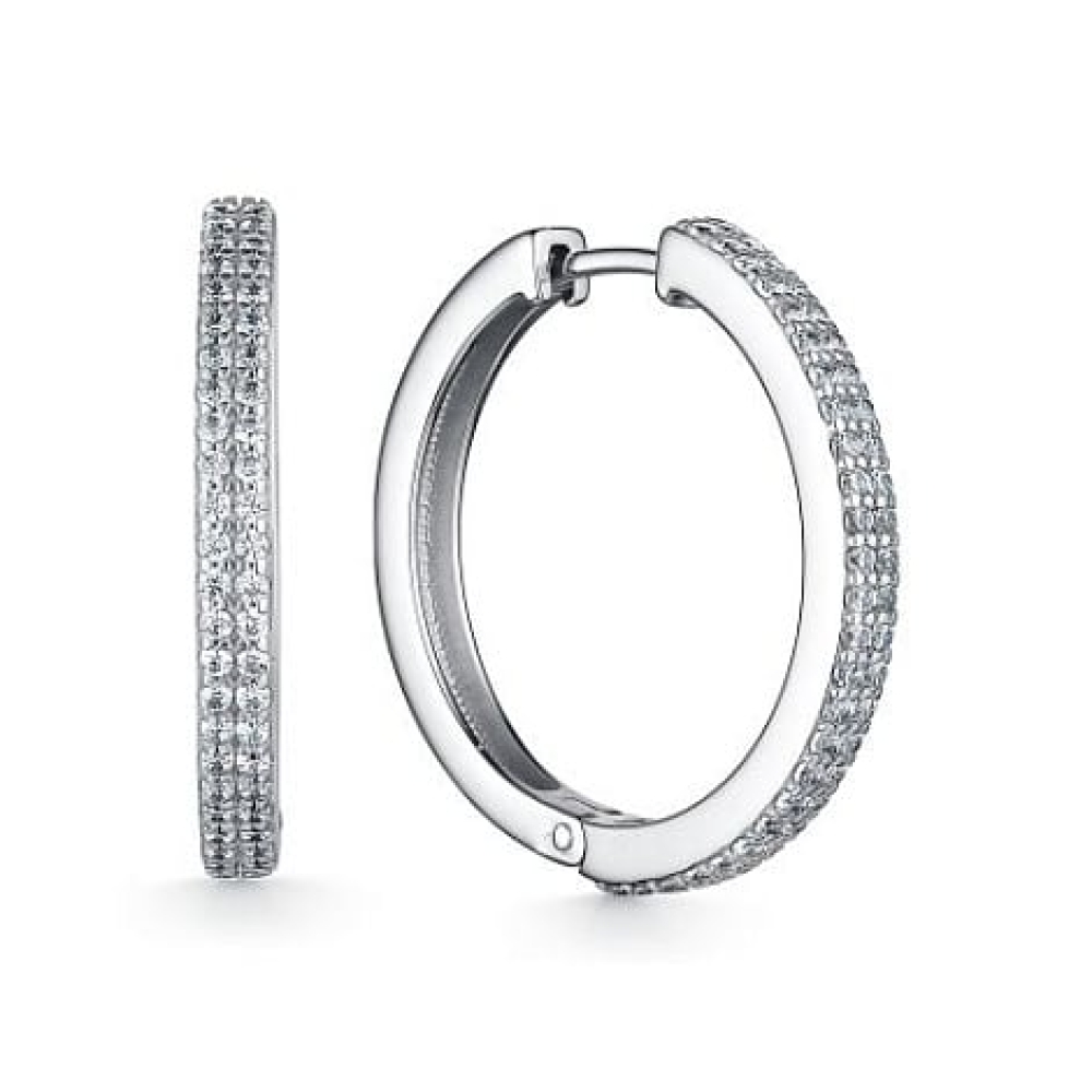 Cercei Creole din argint  cu pietre Cubic Zirconia Incolor