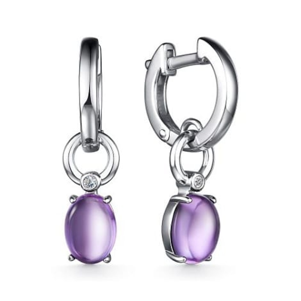 Cercei Creole din argint  cu pietre Cubic Zirconia Incolor, Ametist