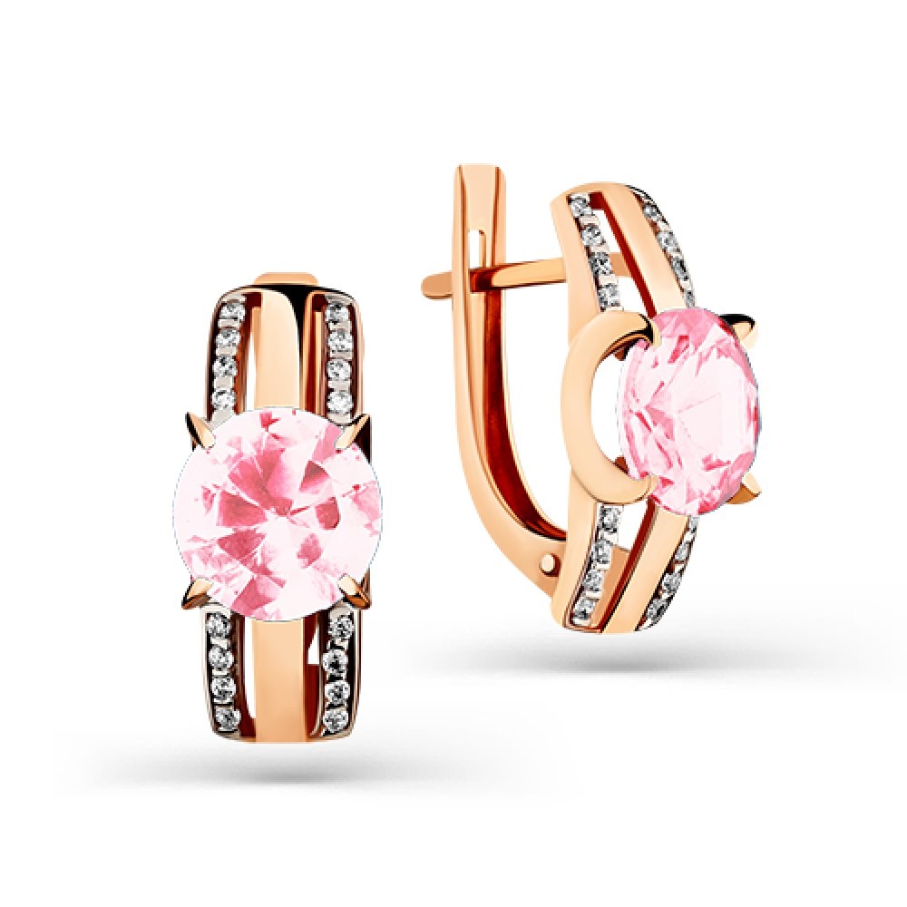 Cercei din aur roz cu pietre Cubic Zirconia Incolor, Morganit (sint.)