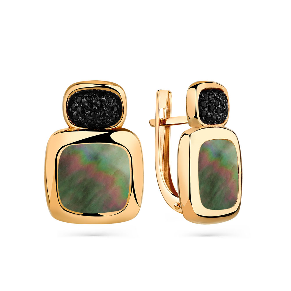 Cercei din aur roșu cu pietre Cubic Zirconia Negru, Sidef Negru