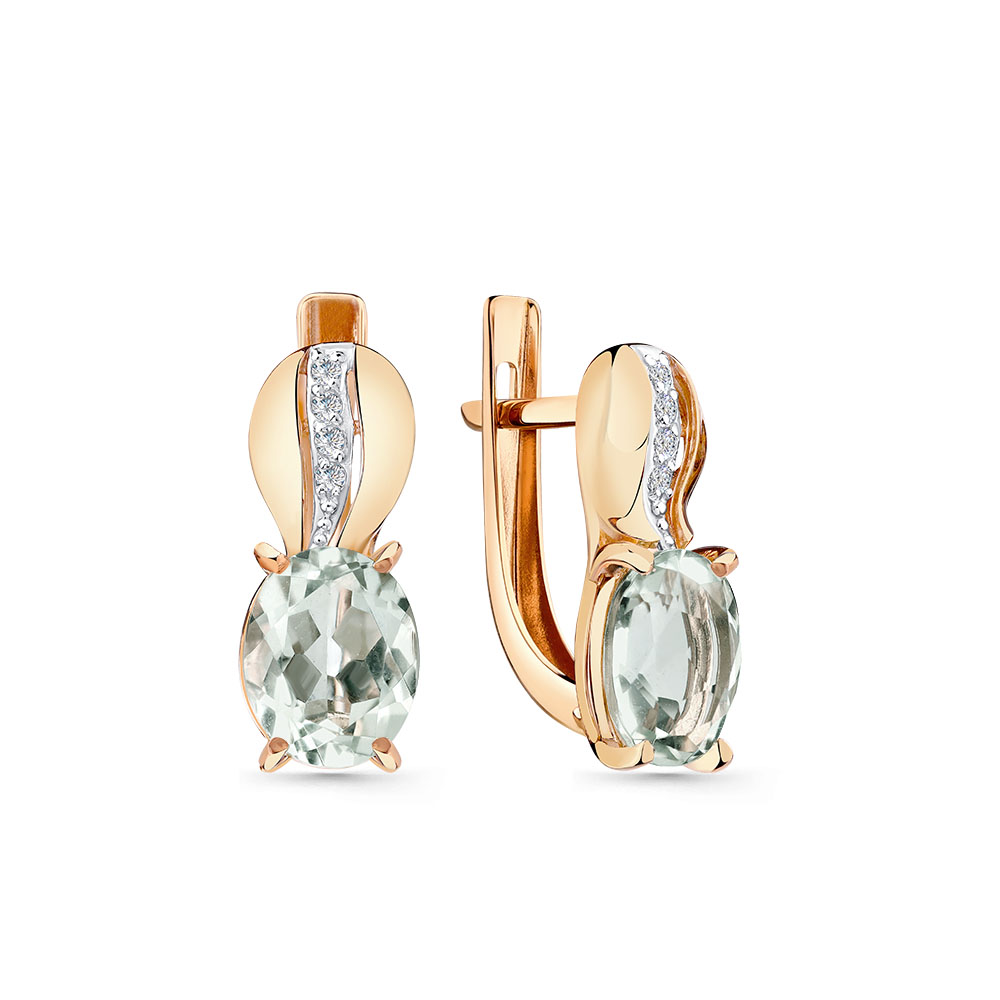 Cercei din aur roșu cu pietre Cubic Zirconia Incolor, Prasiolit