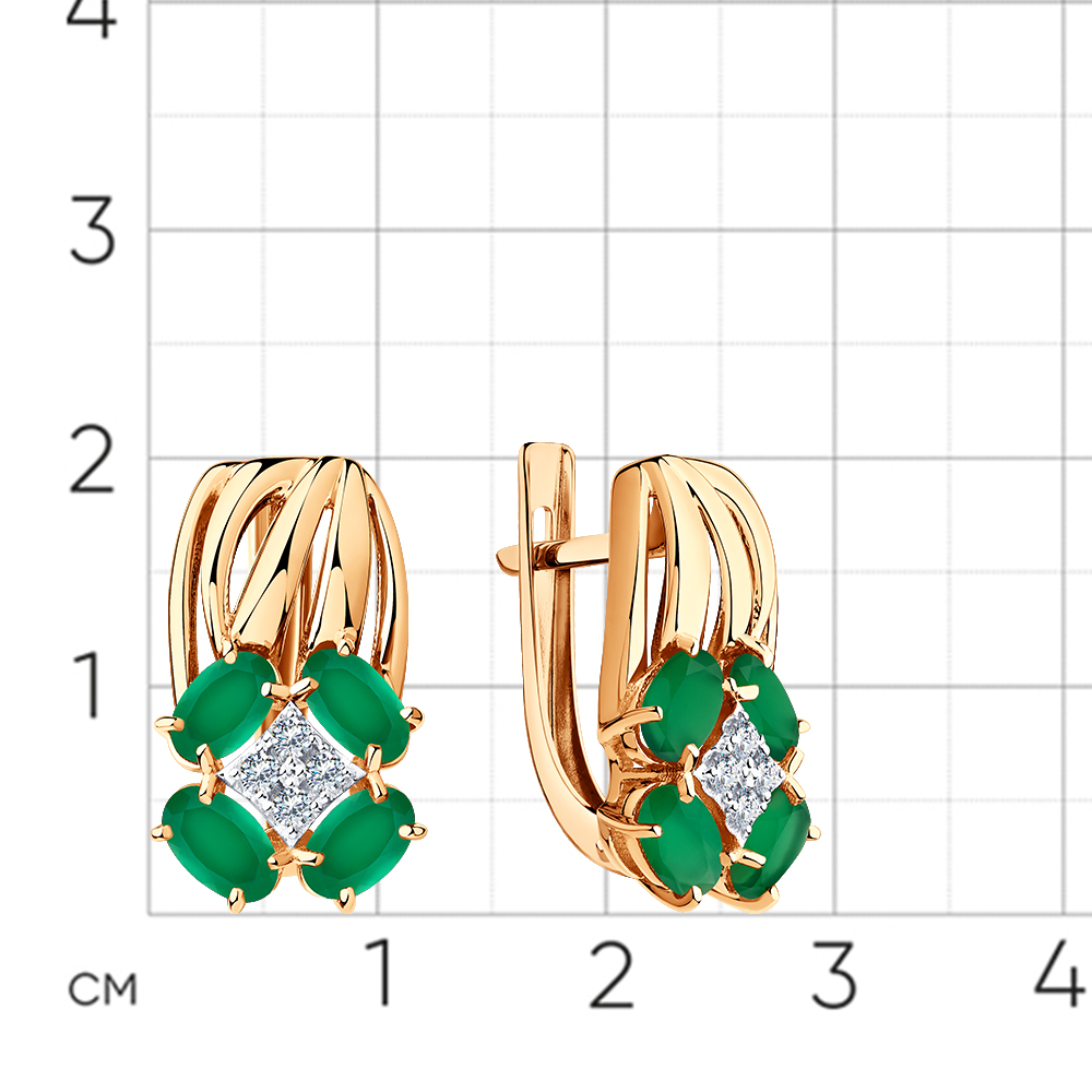 Cercei din aur roșu cu pietre Cubic Zirconia Incolor, Agat verde