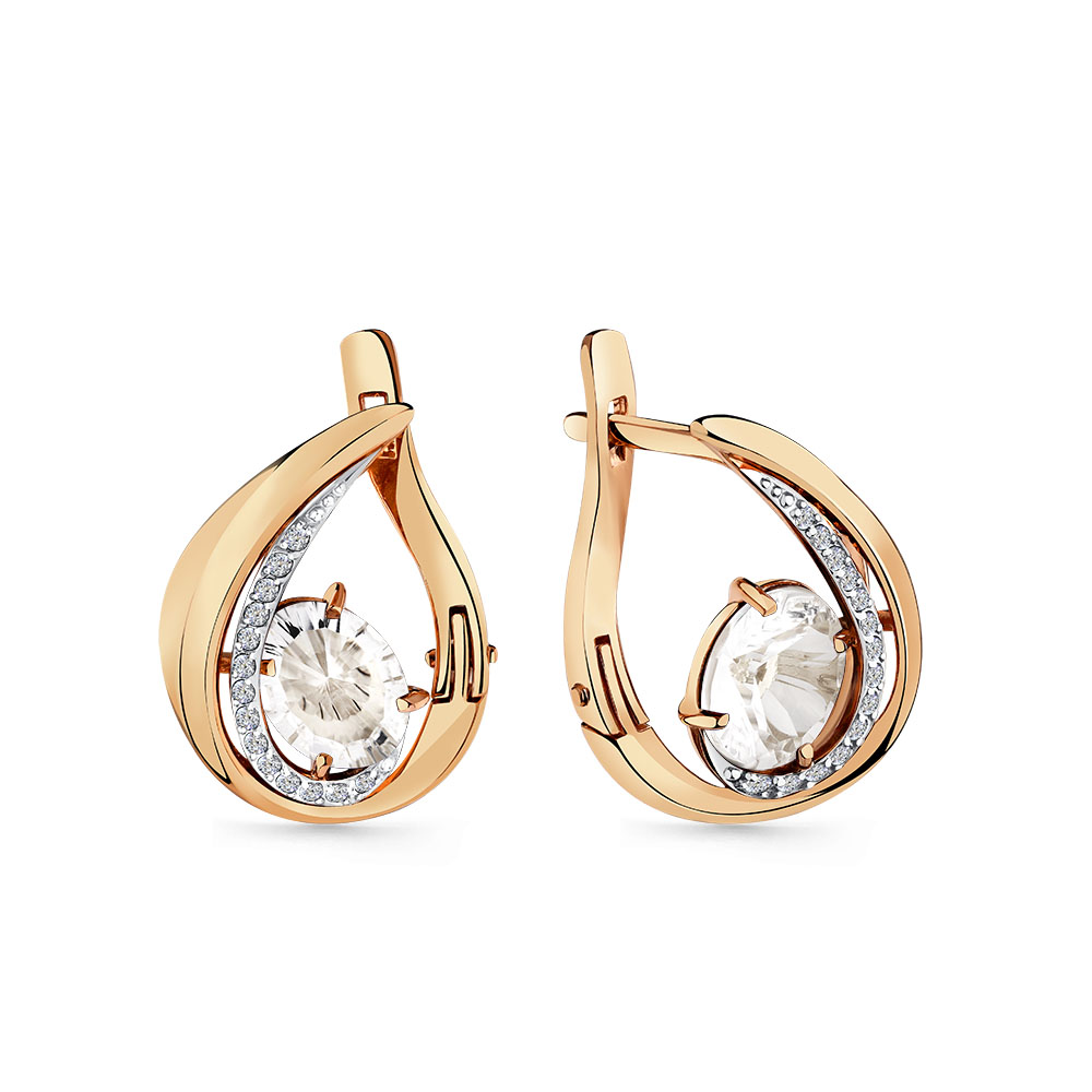 Cercei din aur roșu cu pietre Cubic Zirconia Incolor, Cristal de munte