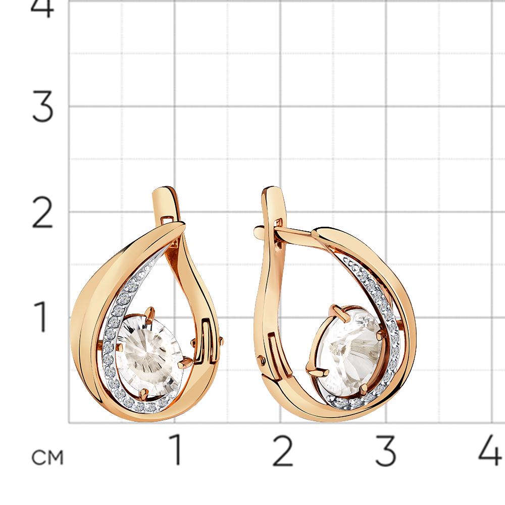Cercei din aur roșu cu pietre Cubic Zirconia Incolor, Cristal de munte