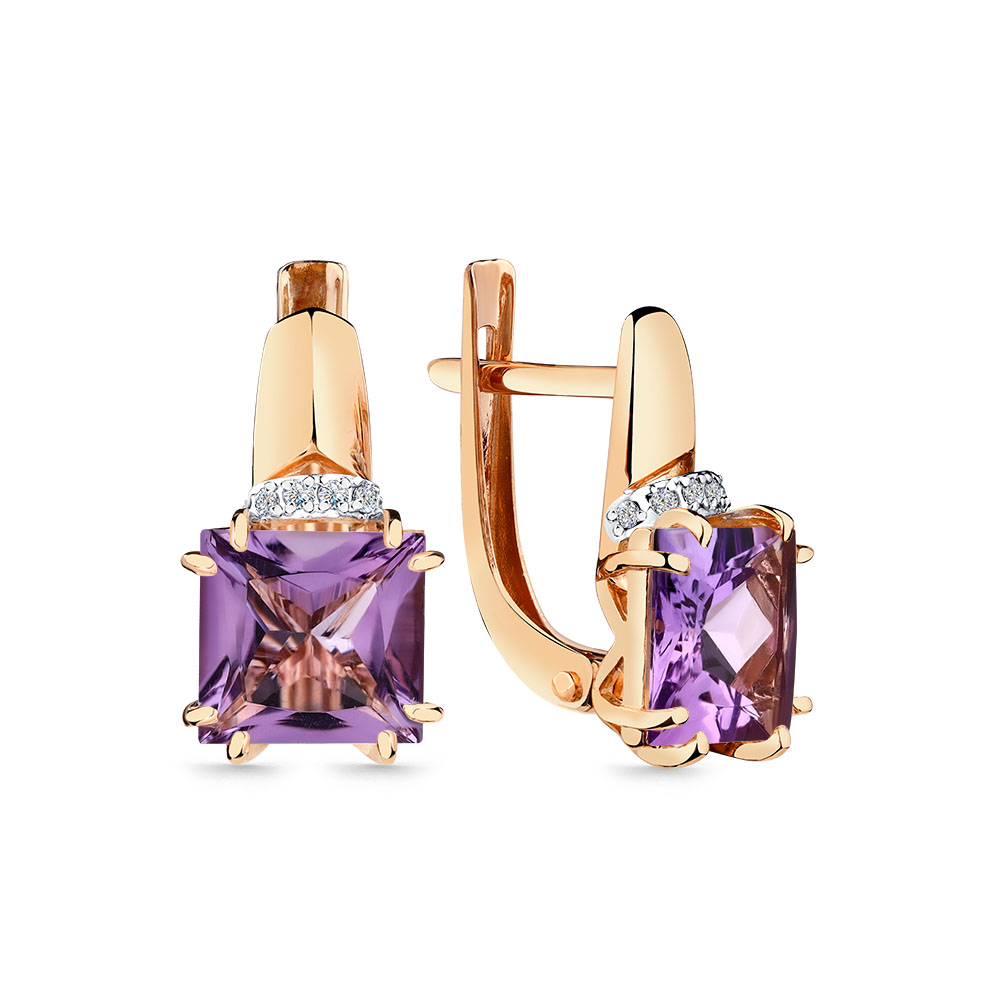 Cercei din aur roșu cu pietre Cubic Zirconia Incolor, Ametist
