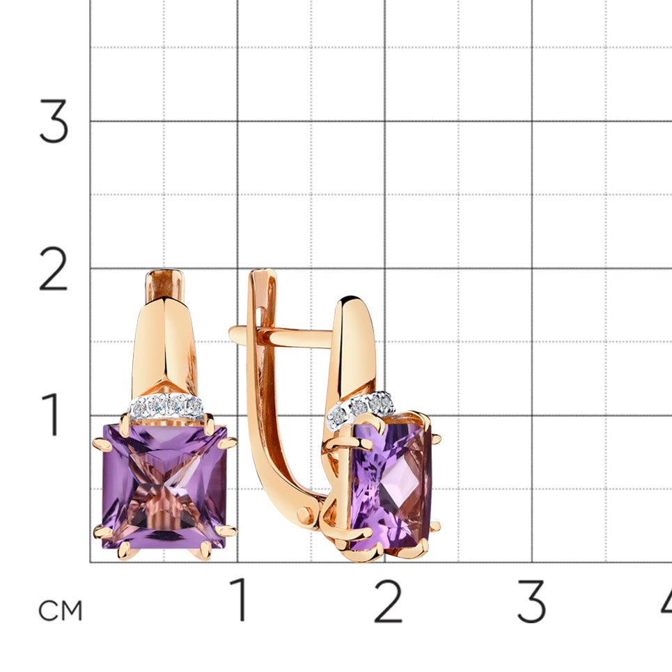 Cercei din aur roșu cu pietre Cubic Zirconia Incolor, Ametist