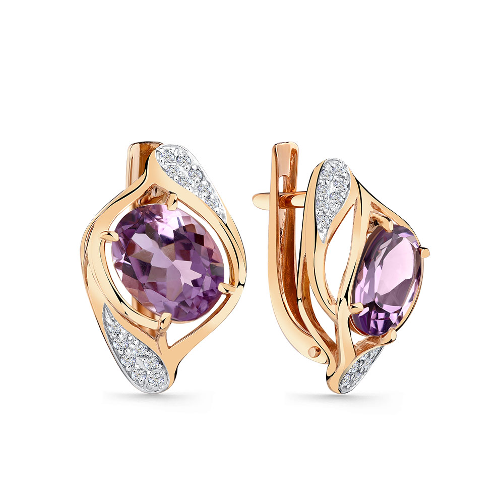 Cercei din aur roșu cu pietre Cubic Zirconia Incolor, Ametist