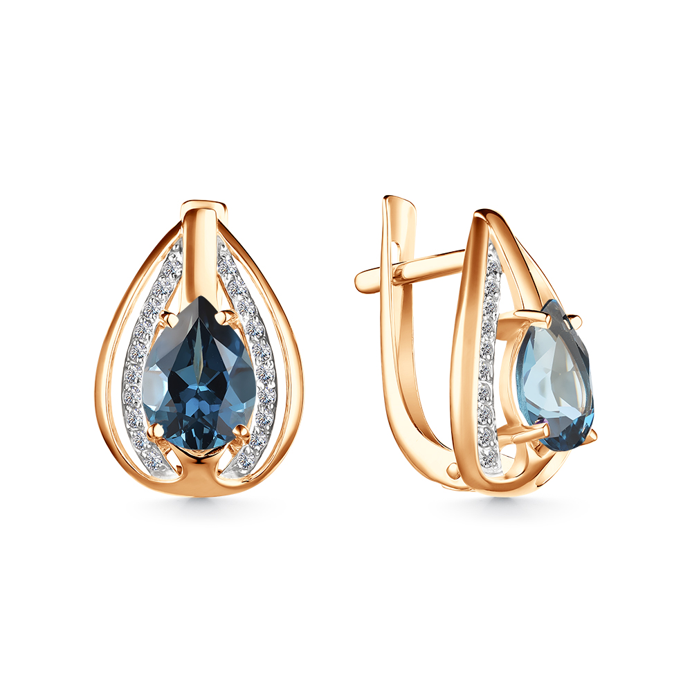 Cercei din aur roșu cu pietre Cubic Zirconia Incolor, Topaz London
