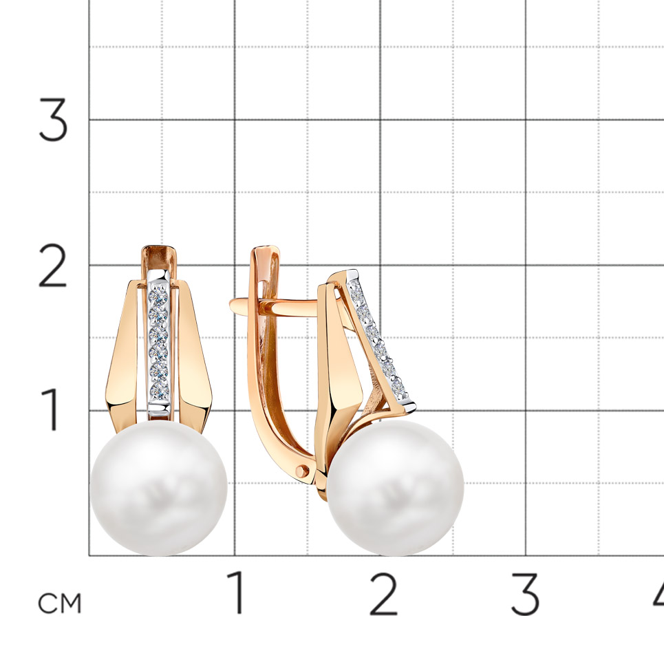 Cercei din aur roșu cu pietre Cubic Zirconia Incolor, Perla Albă