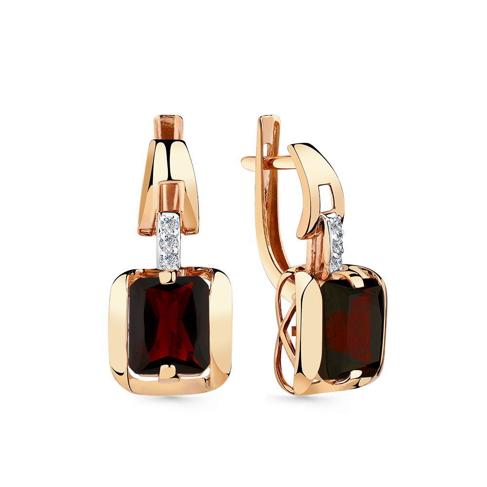Cercei din aur roșu cu pietre Cubic Zirconia Incolor, Granat