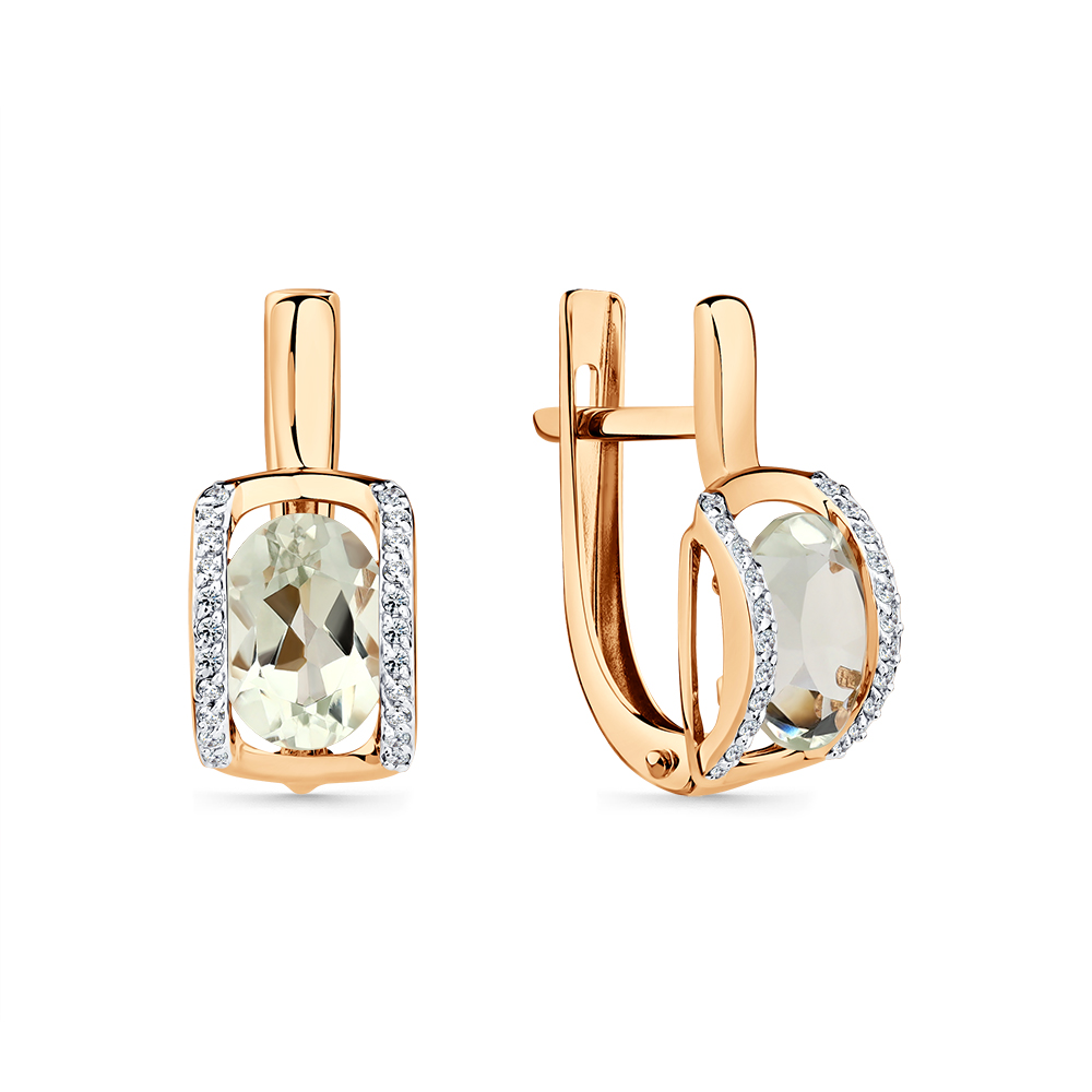 Cercei din aur roșu cu pietre Cubic Zirconia Incolor, Prasiolit