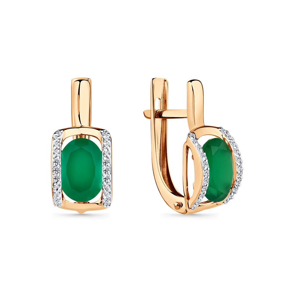 Cercei din aur roșu cu pietre Cubic Zirconia Incolor, Agat verde