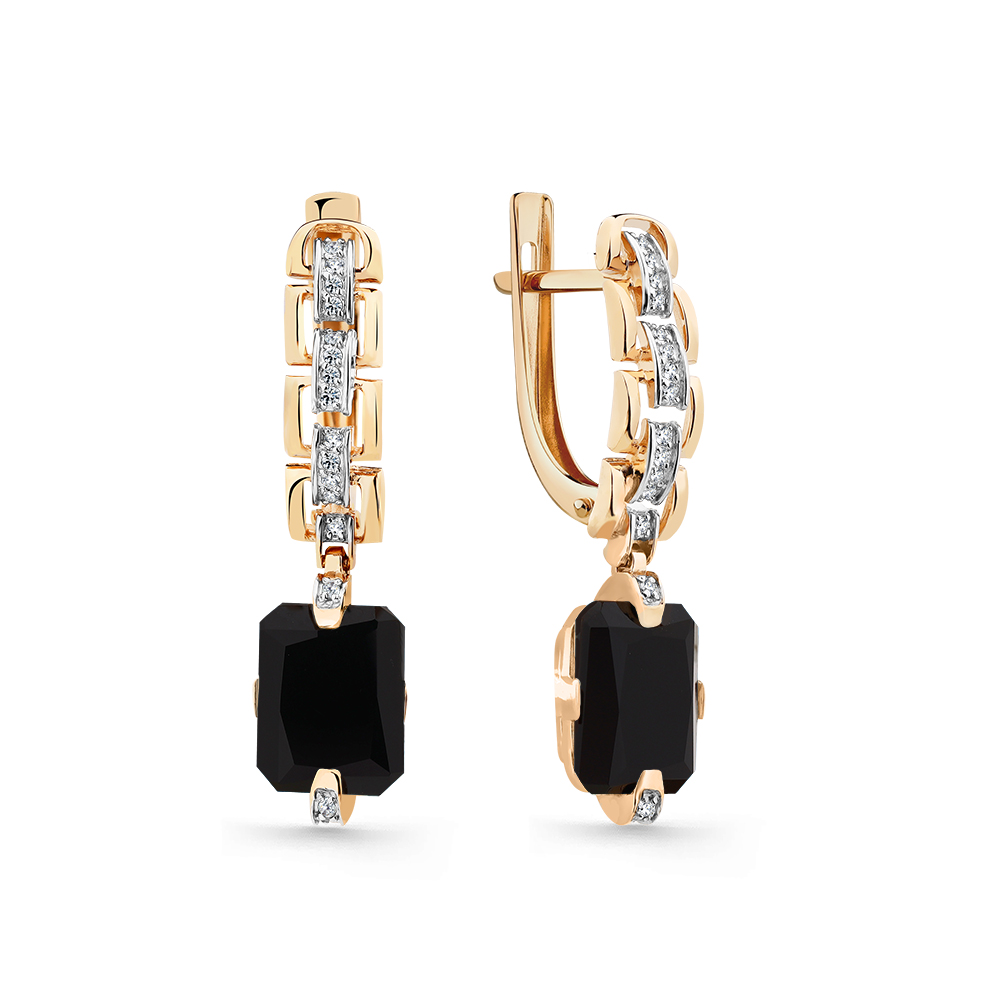 Cercei Suspendați din aur roșu cu pietre Cubic Zirconia Incolor, Agat negru