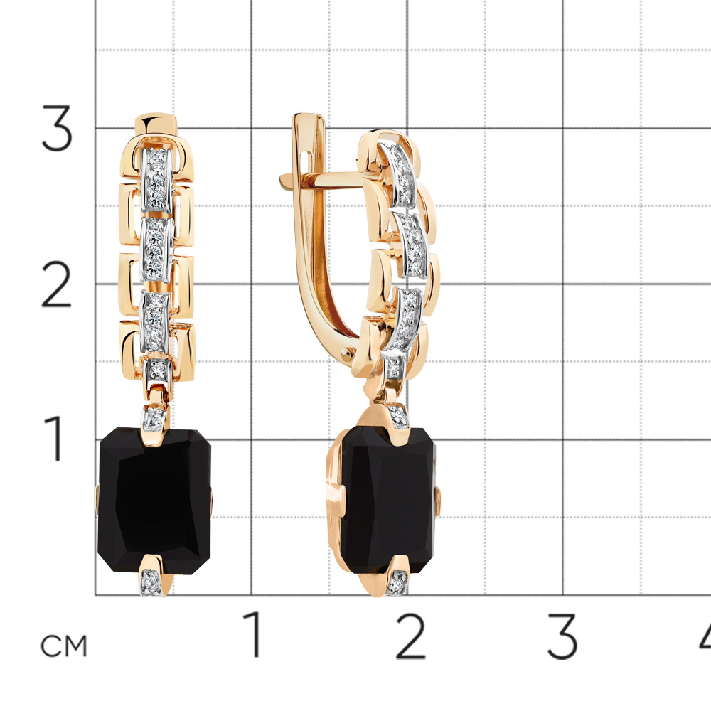 Cercei Suspendați din aur roșu cu pietre Cubic Zirconia Incolor, Agat negru