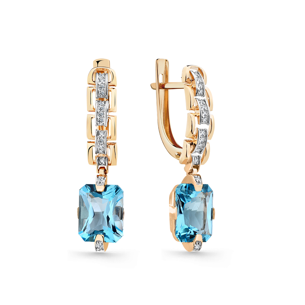 Cercei Suspendați din aur roșu cu pietre Cubic Zirconia Incolor, Topaz Swiss