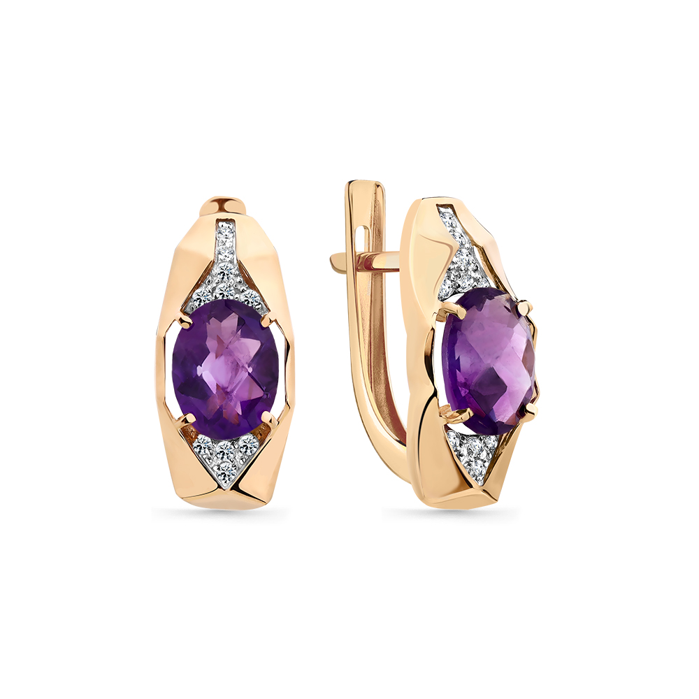 Cercei din aur roșu cu pietre Cubic Zirconia Incolor, Ametist