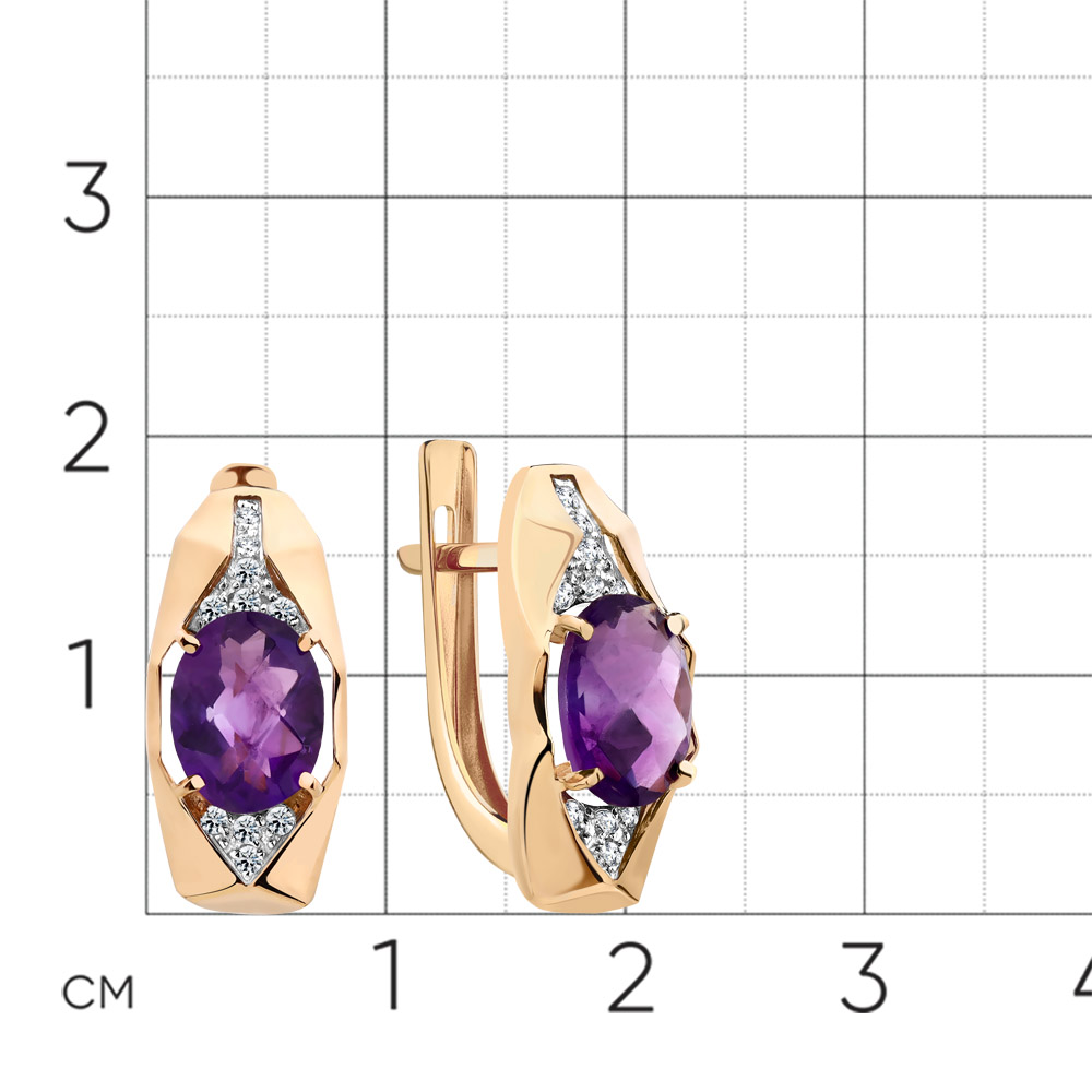 Cercei din aur roșu cu pietre Cubic Zirconia Incolor, Ametist