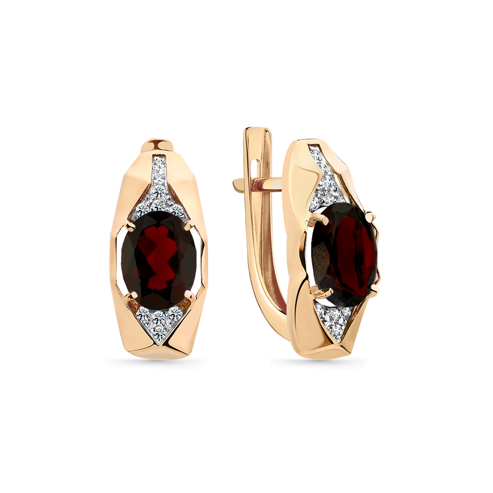 Cercei din aur roșu cu pietre Cubic Zirconia Incolor, Granat