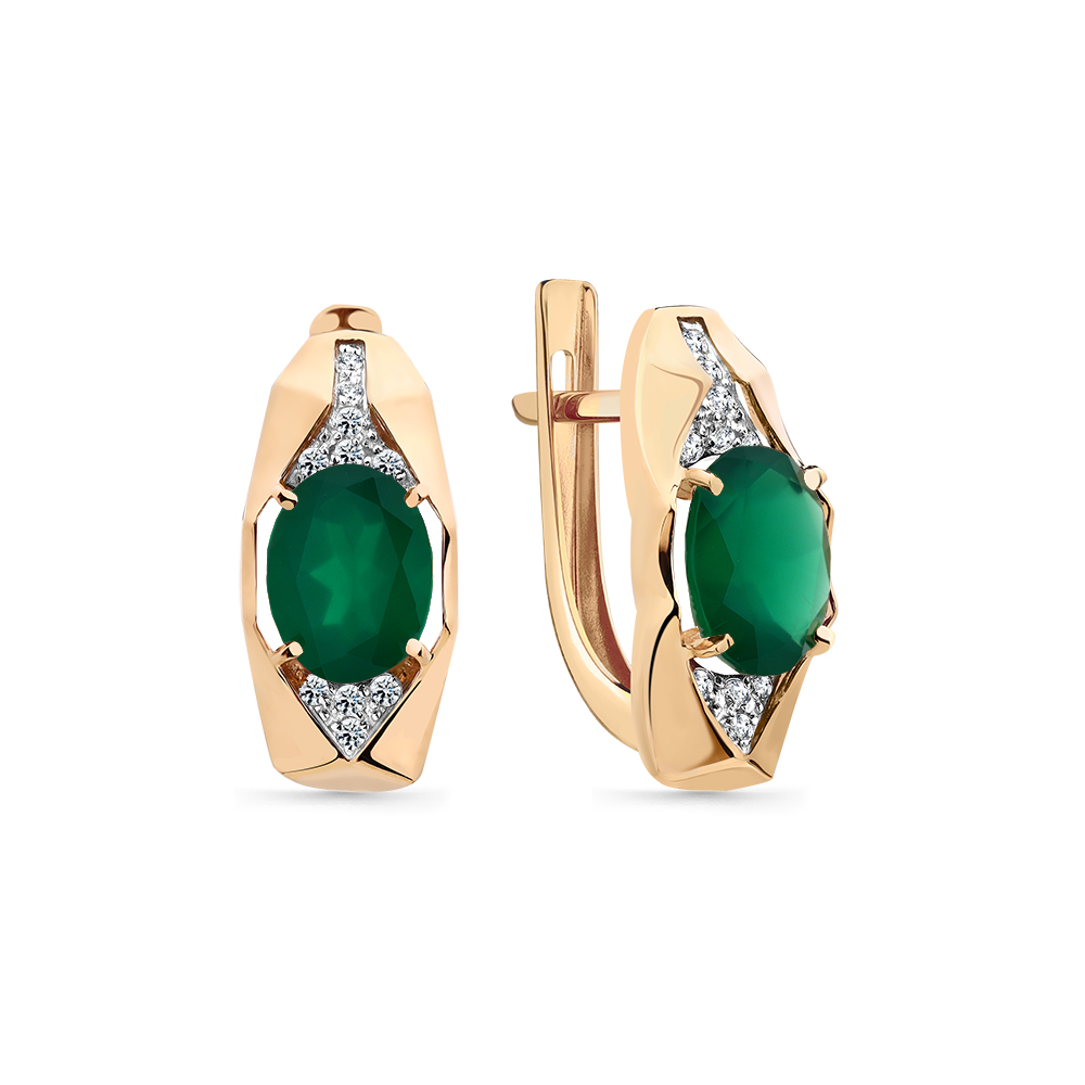 Cercei din aur roșu cu pietre Cubic Zirconia Incolor, Agat verde