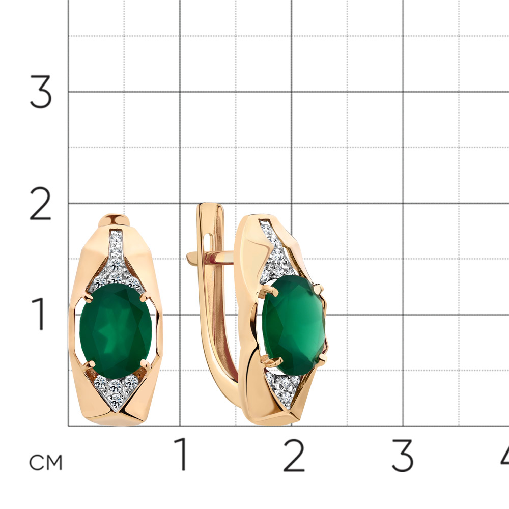 Cercei din aur roșu cu pietre Cubic Zirconia Incolor, Agat verde