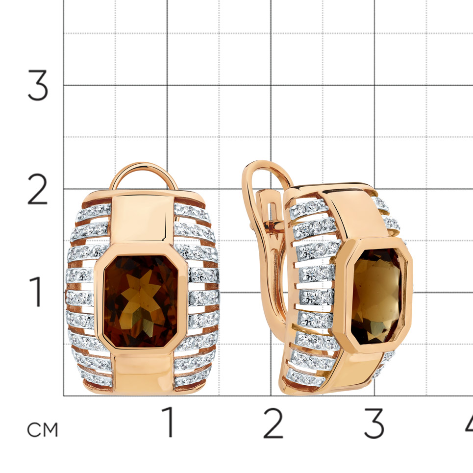 Cercei din aur roșu cu pietre Cubic Zirconia Incolor, Cuarț Coniac