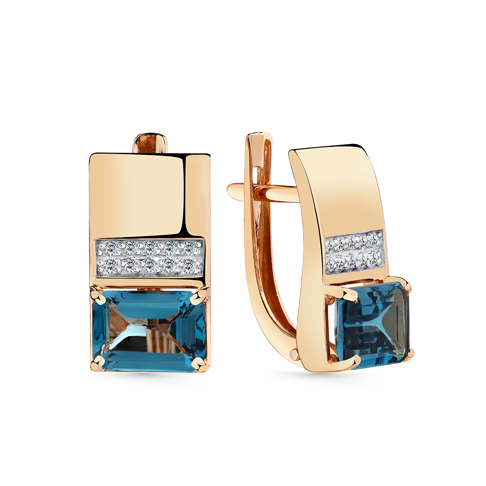 Cercei din aur roșu cu pietre Cubic Zirconia Incolor, Topaz London