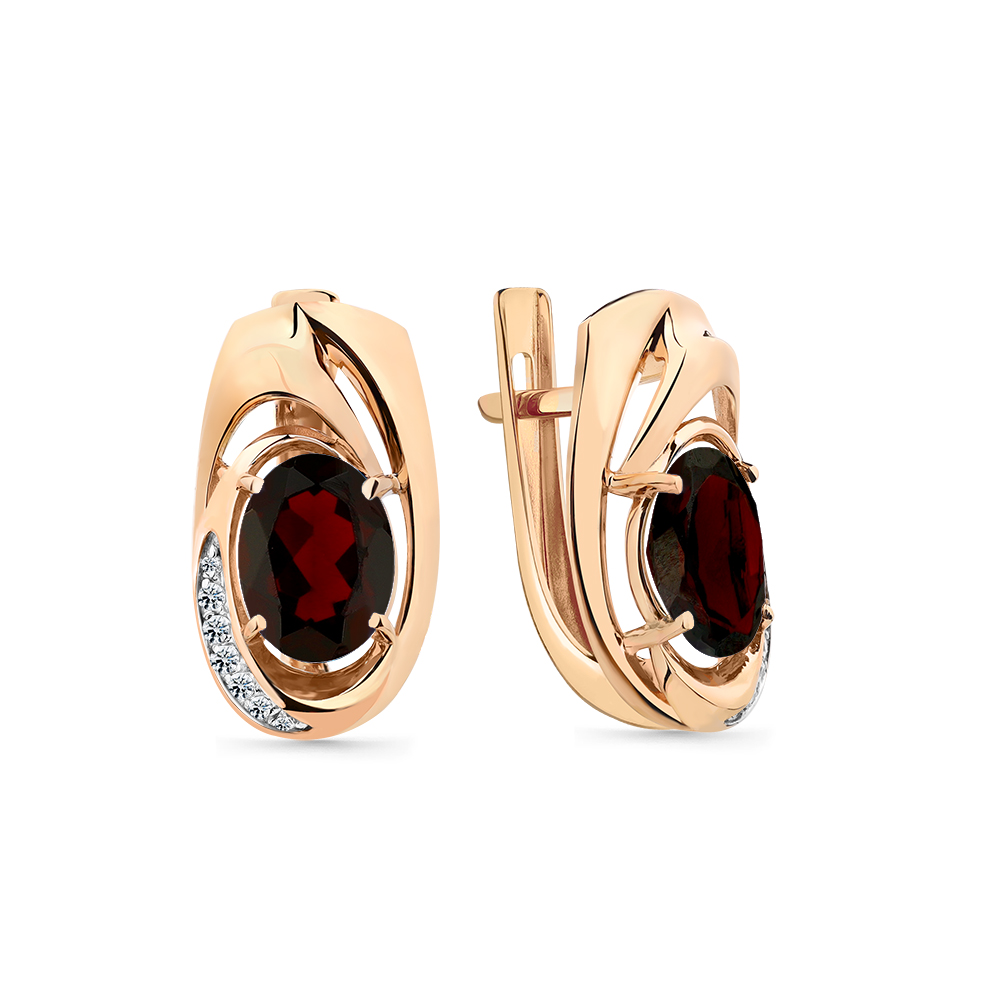 Cercei din aur roșu cu pietre Cubic Zirconia Incolor, Granat