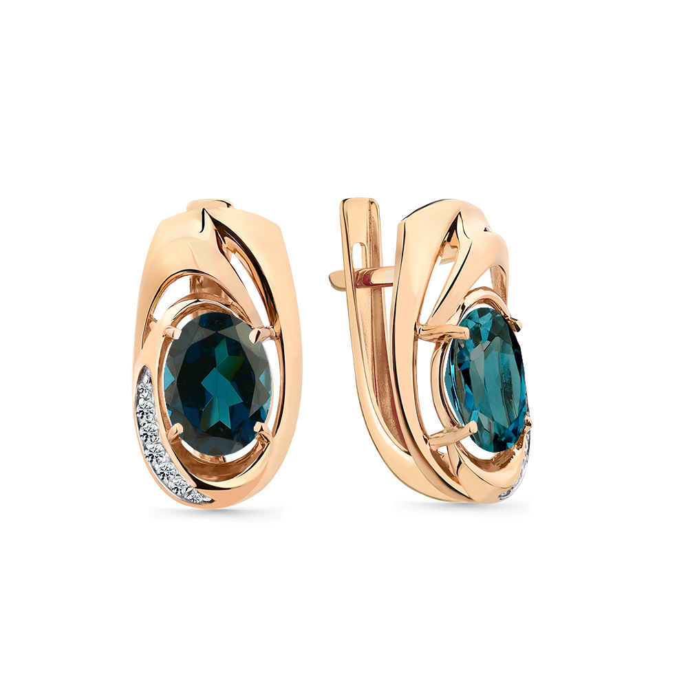 Cercei din aur roșu cu pietre Cubic Zirconia Incolor, Topaz London