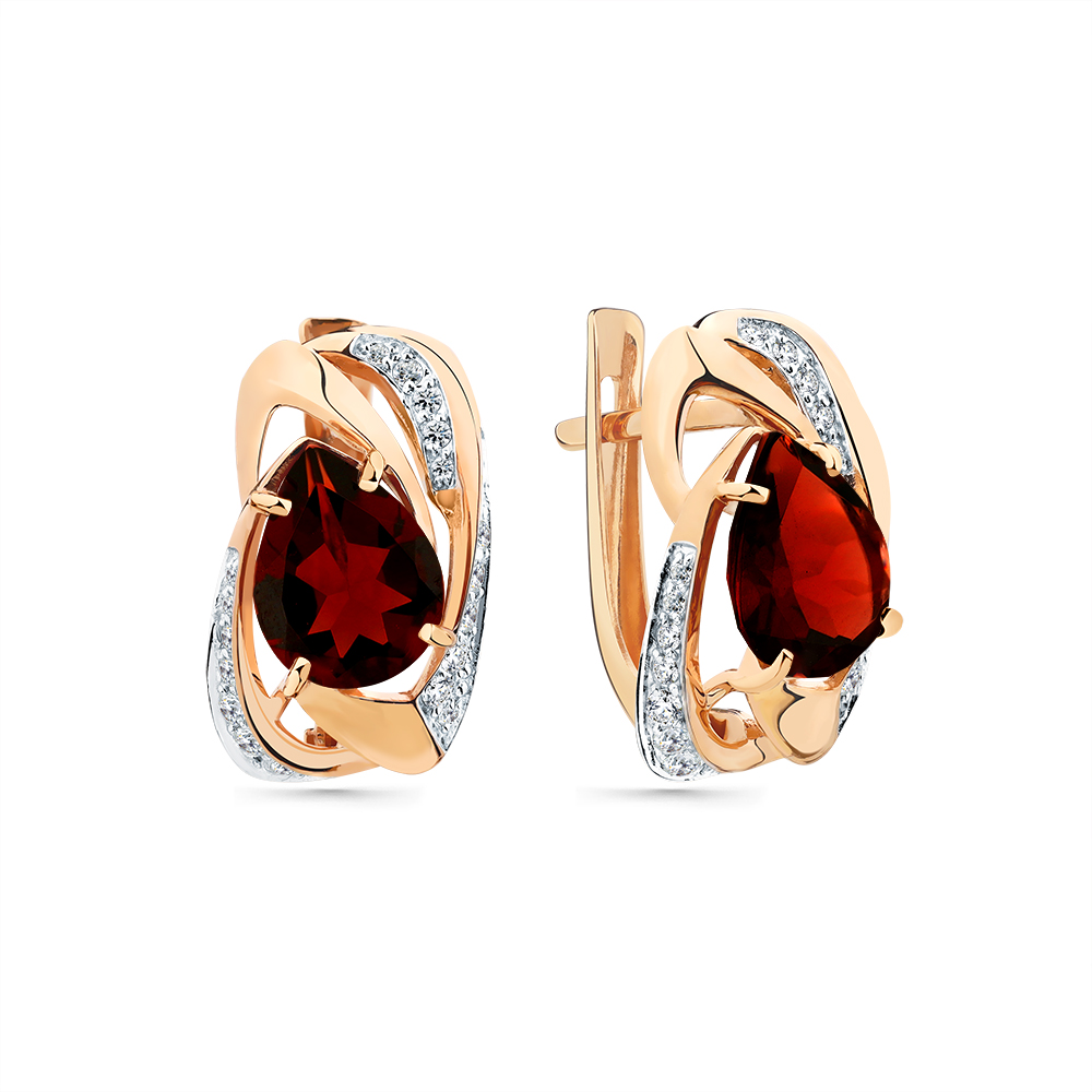 Cercei din aur roșu cu pietre Cubic Zirconia Incolor, Granat