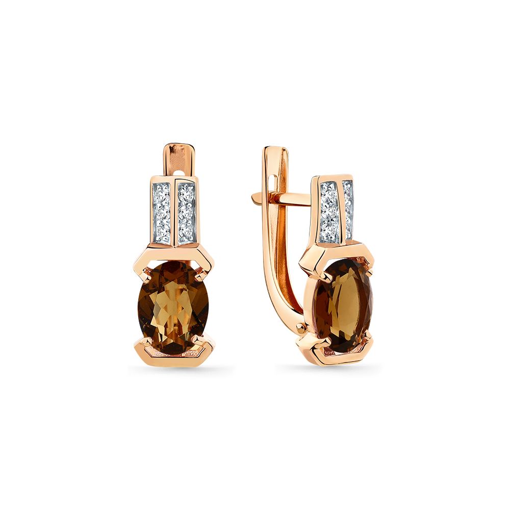 Cercei din aur roșu cu pietre Cubic Zirconia Incolor, Cuarț fumuriu