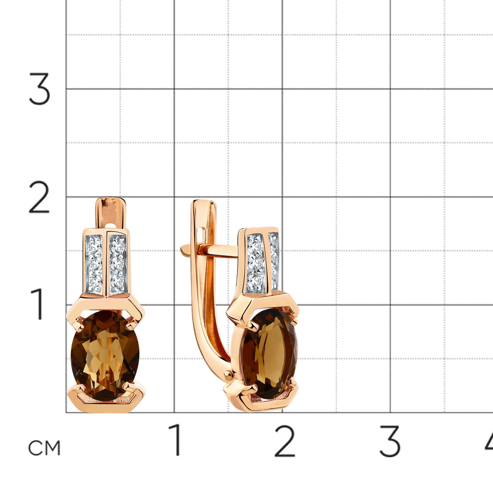 Cercei din aur roșu cu pietre Cubic Zirconia Incolor, Cuarț fumuriu