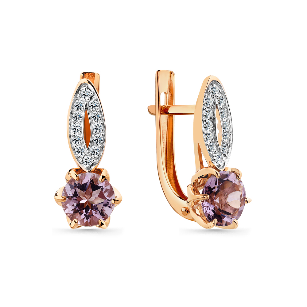 Cercei din aur roșu cu pietre Cubic Zirconia Incolor, Ametist