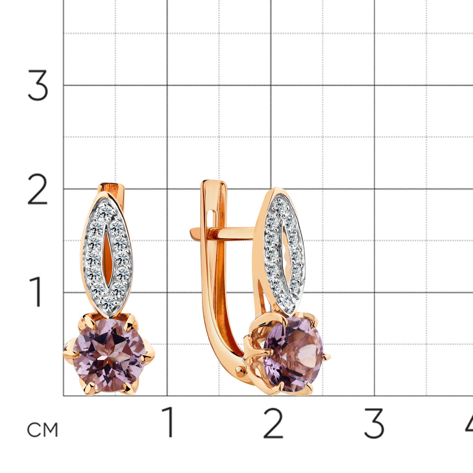 Cercei din aur roșu cu pietre Cubic Zirconia Incolor, Ametist