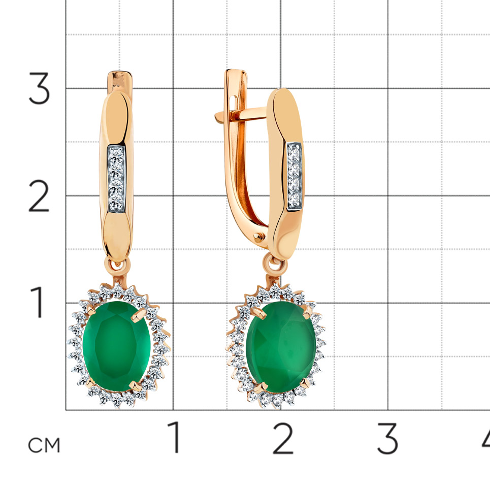 Cercei Suspendați din aur roșu cu pietre Cubic Zirconia Incolor, Agat verde