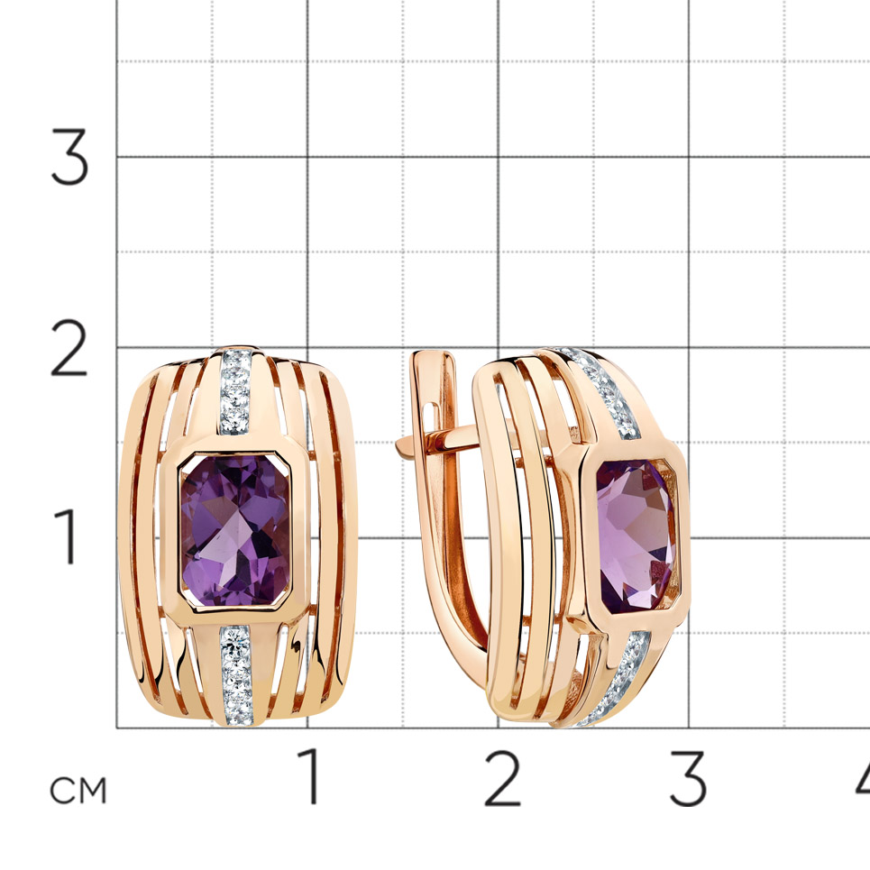 Cercei din aur roșu cu pietre Cubic Zirconia Incolor, Ametist