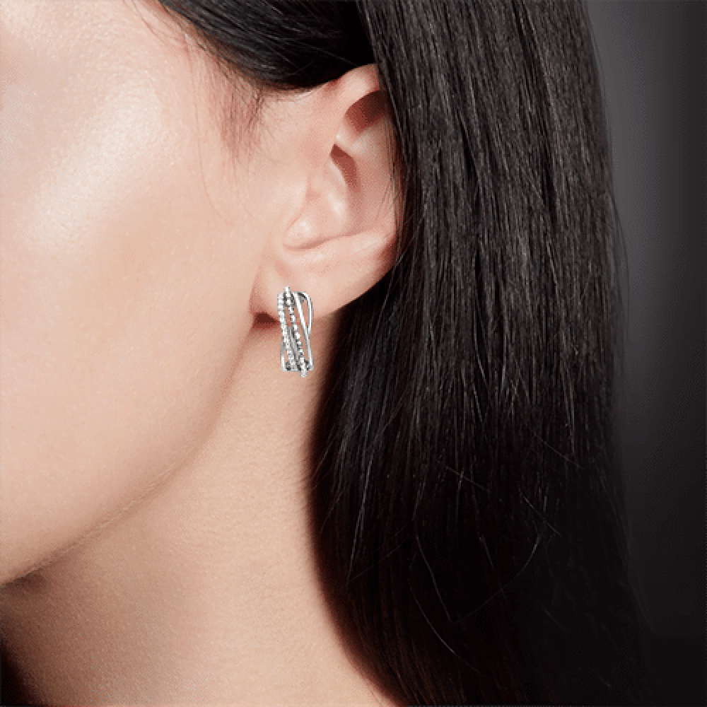 Cercei din aur alb cu pietre Cubic Zirconia Incolor
