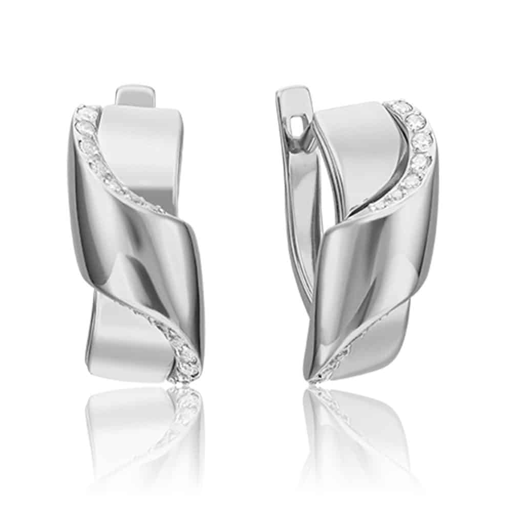 Cercei din aur alb cu pietre Cubic Zirconia Incolor
