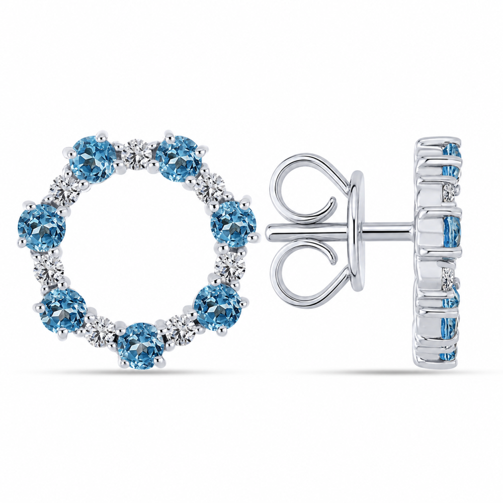 Cercei din argint cu Cubic Zirconia Incolor, Topaz albastru