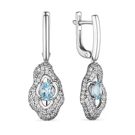 Cercei Suspendați din argint  cu pietre Cubic Zirconia Incolor, Topaz albastru