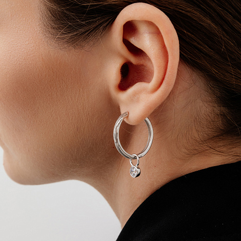 Cercei Creole din argint  cu pietre Cubic Zirconia Incolor