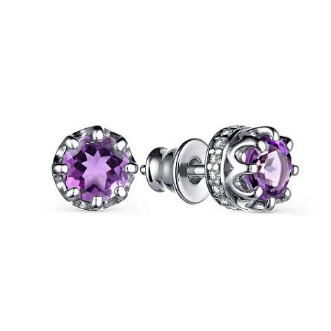 Cercei Pusete din argint  cu pietre Cubic Zirconia Incolor, Ametist