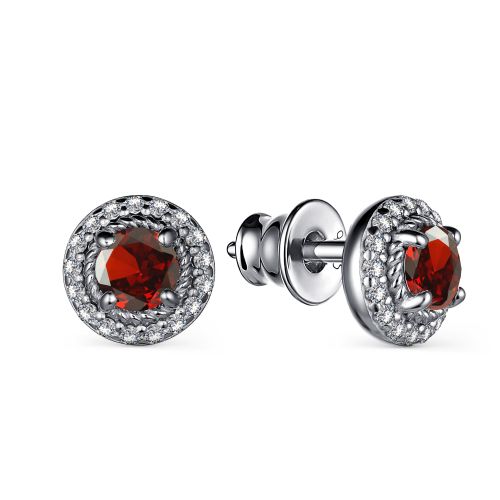 Cercei Pusete din argint  cu pietre Cubic Zirconia Incolor, Granat