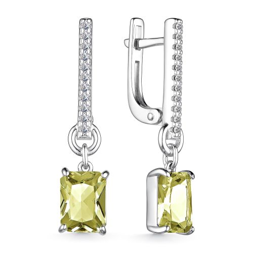 Cercei Suspendați din argint  cu pietre Cubic Zirconia Incolor, Cuarț lemon