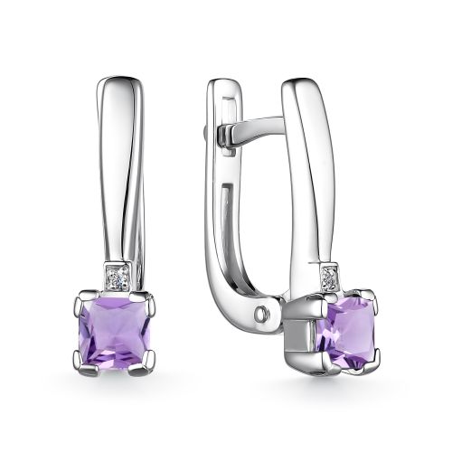 Cercei din argint  cu pietre Diamant, Ametist
